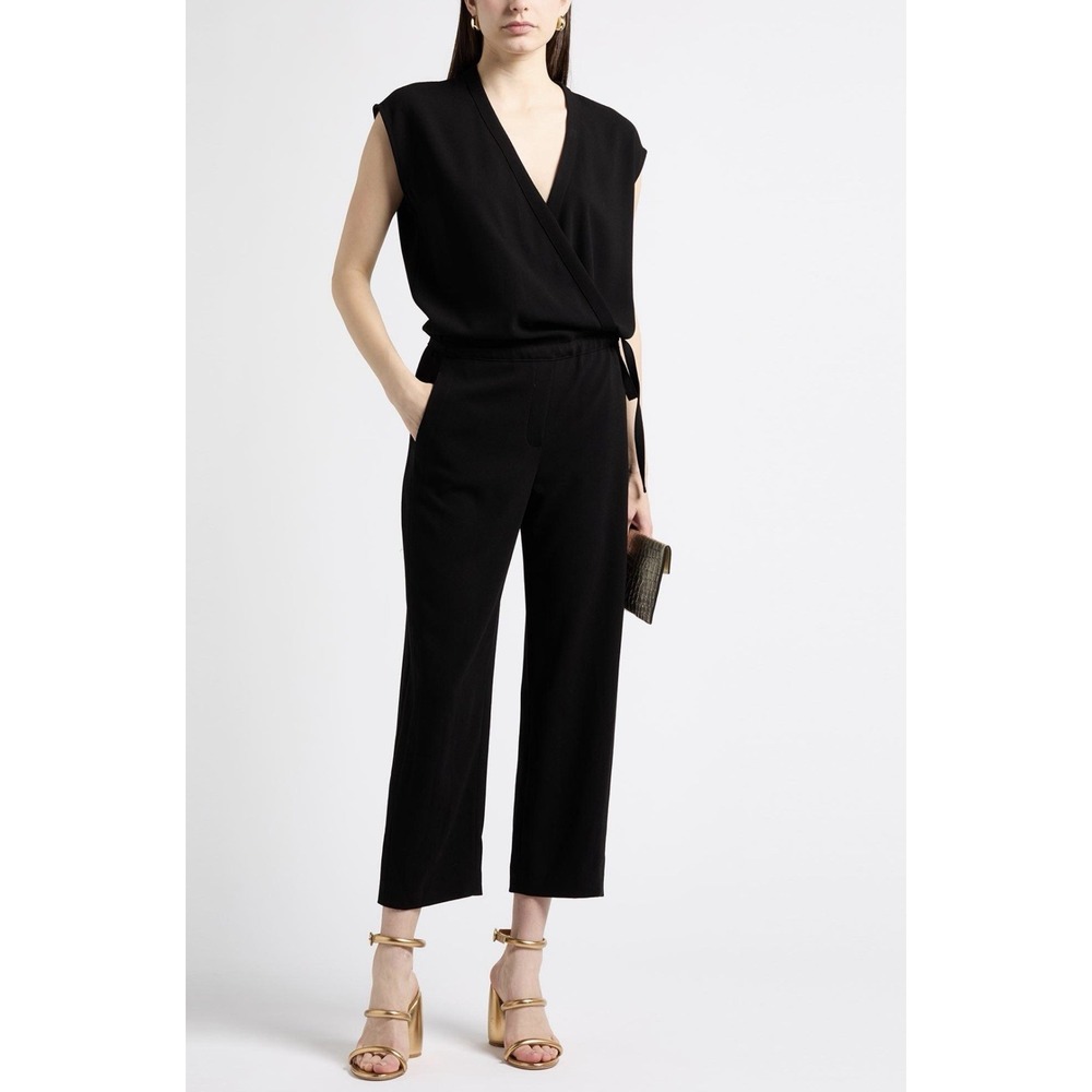 Theory Crepe Jumpsuit Women's Size 6 Black Sleeveless Romper Tie Side V-Neck NEW